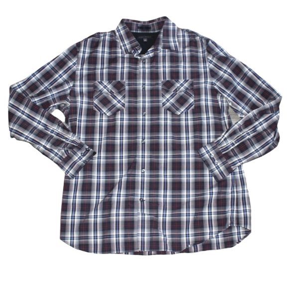 Banana Republic Mens Button Front Plaid Shirt-Blue/Black-Size Large-16-16.5 - Picture 1 of 9